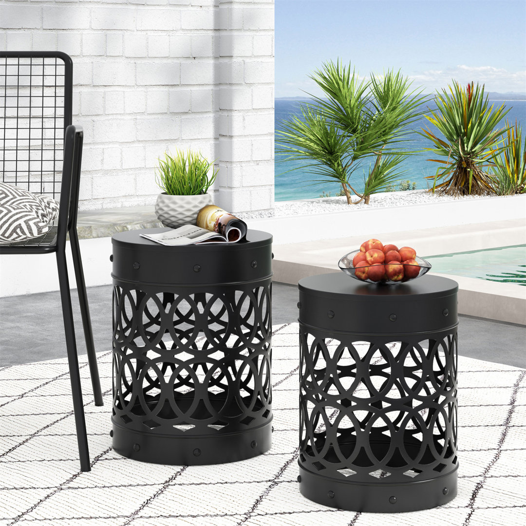 Moraima Round Metal Top Outdoor Side Table 